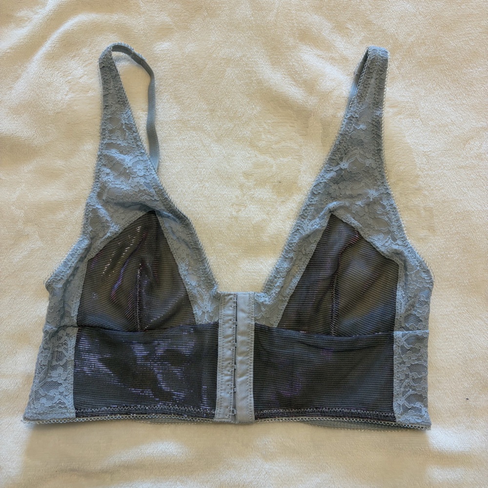 Free People Light Grey Lace Bralette with Mesh Panels